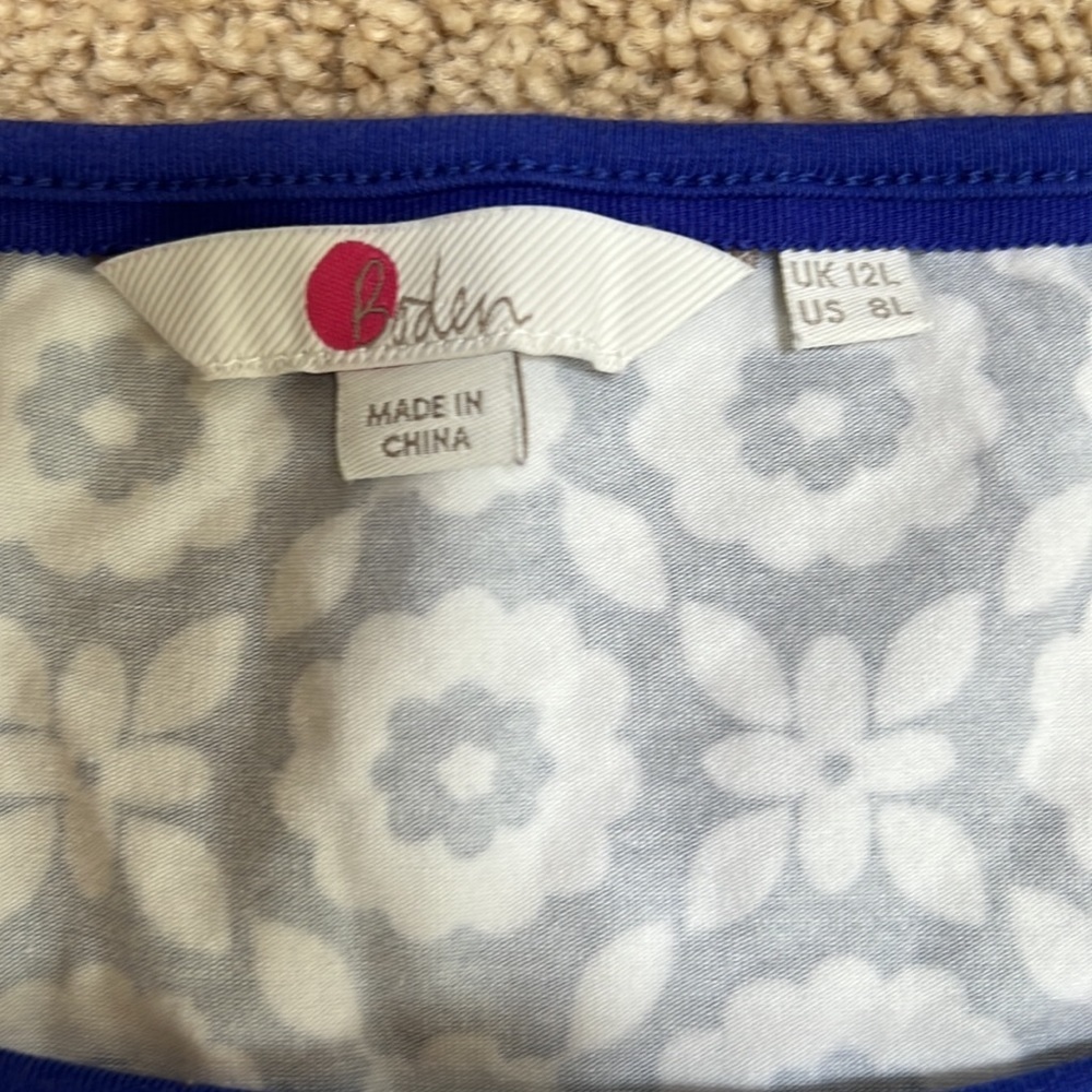 BODEN Size 8L navy with white combo printed midi dress with pockets - Picture 5 of 10